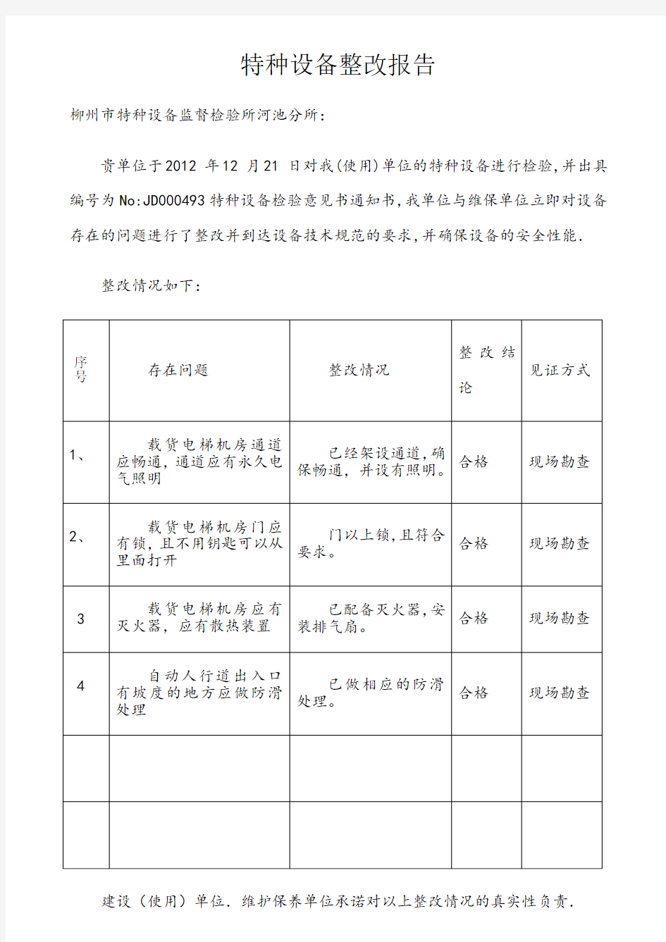 特种设备整改报告