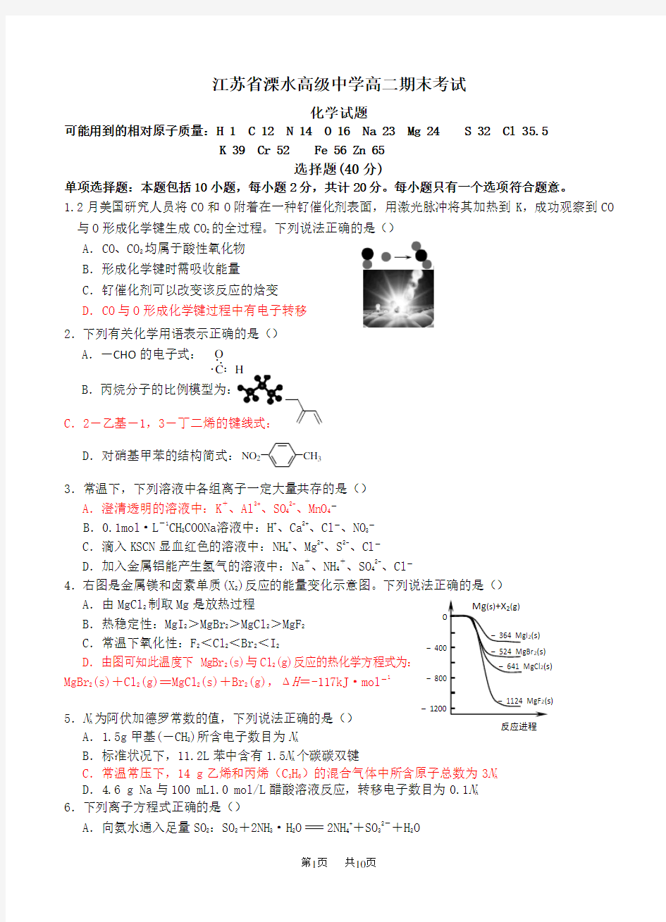 高二上学期期末考试化学试题(含答案)