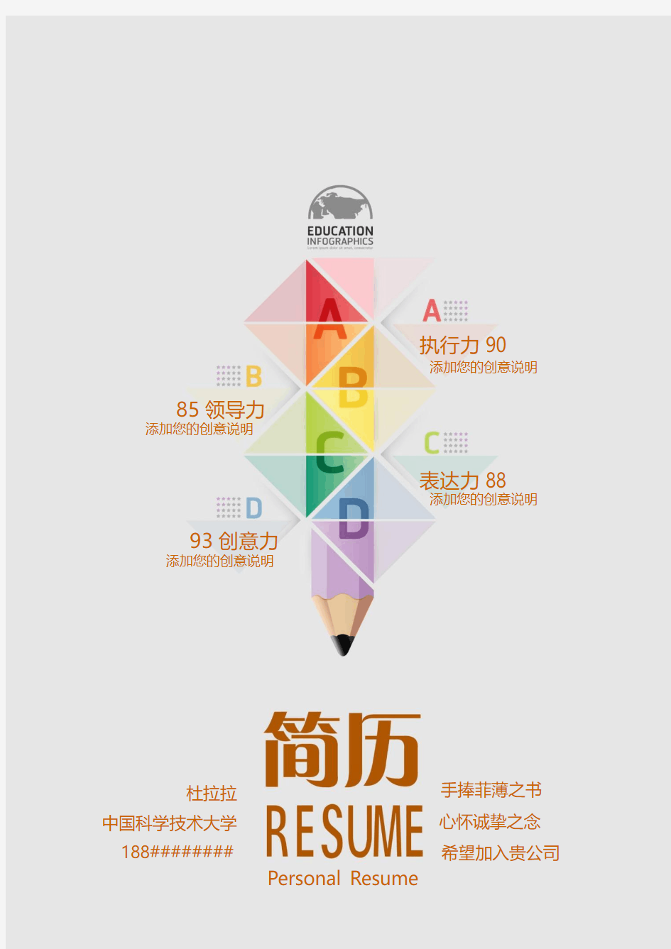 中国科学技术大学创意毕业生求职个人简历模板【封面+自荐书+简历+封底】