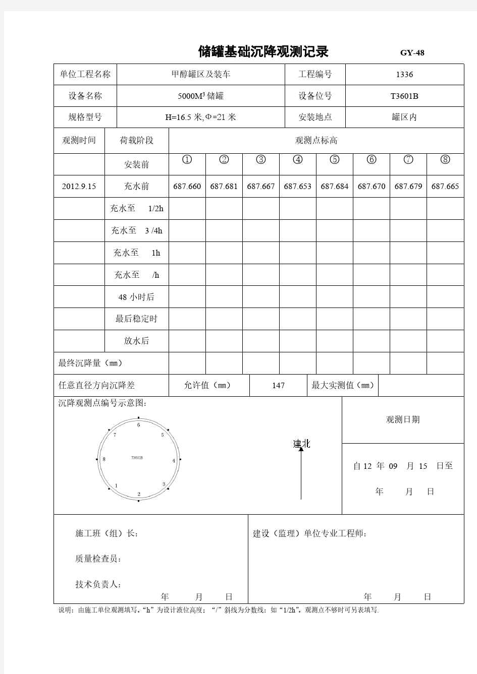 储罐基础沉降观测记录