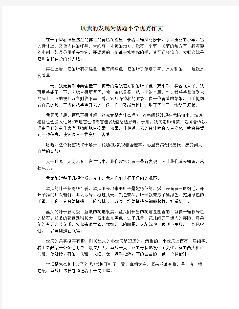 以我的发现为话题小学优秀作文