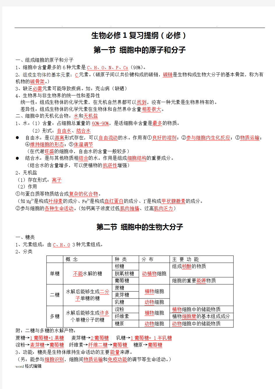 高中生物第一轮复习知识点汇总