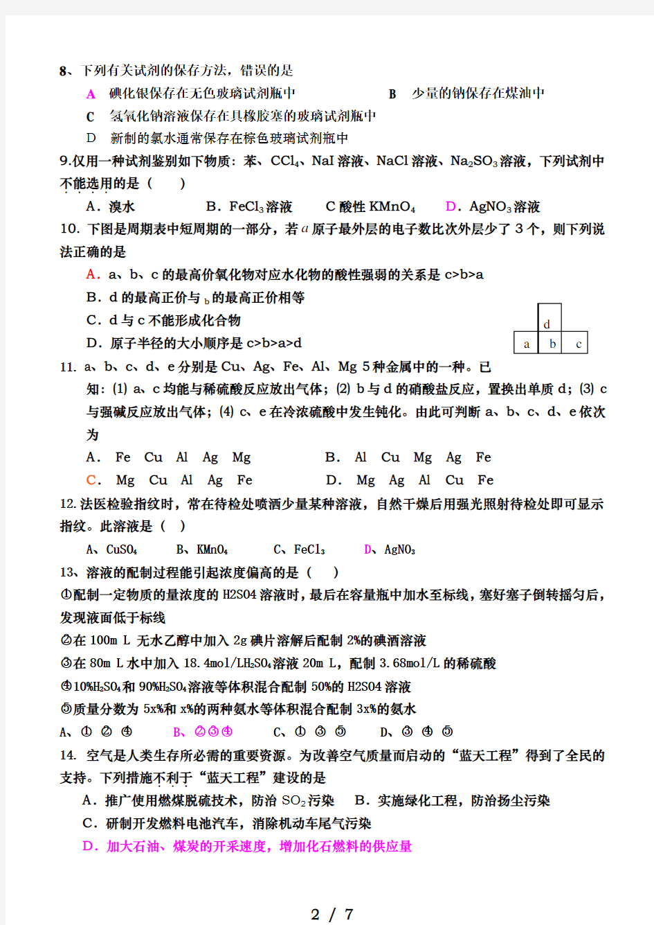 高三化学一轮复习综合模拟试题