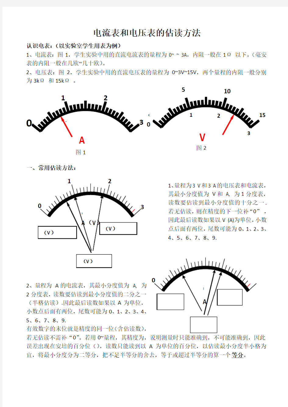 电流表和电压表的估读方法