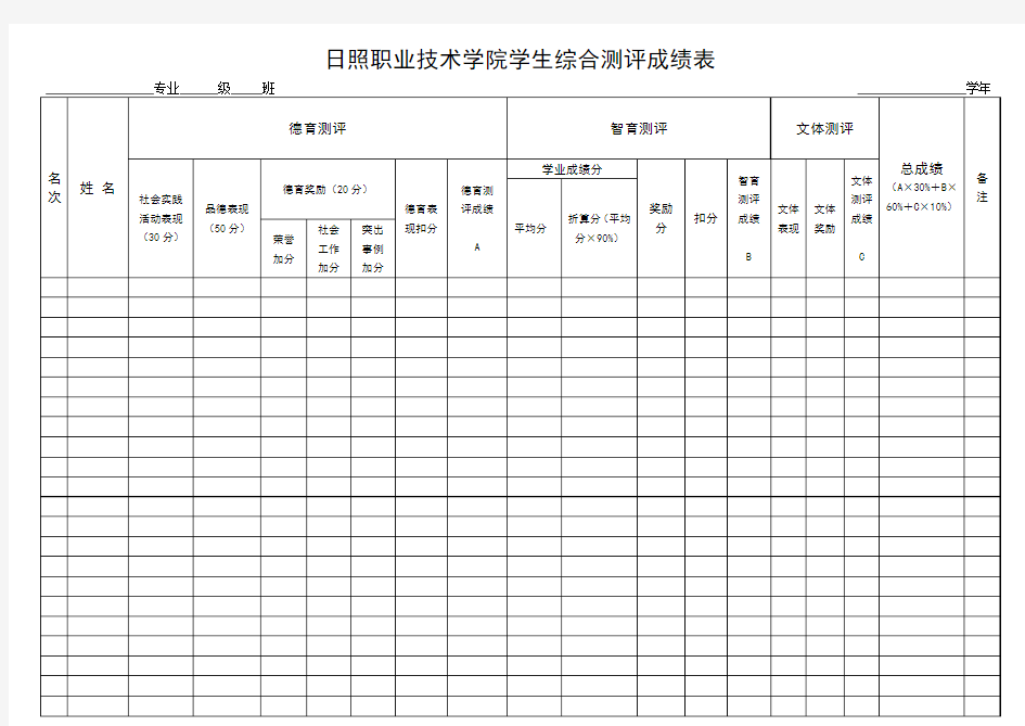 日照职业技术学院学生综合测评成绩表