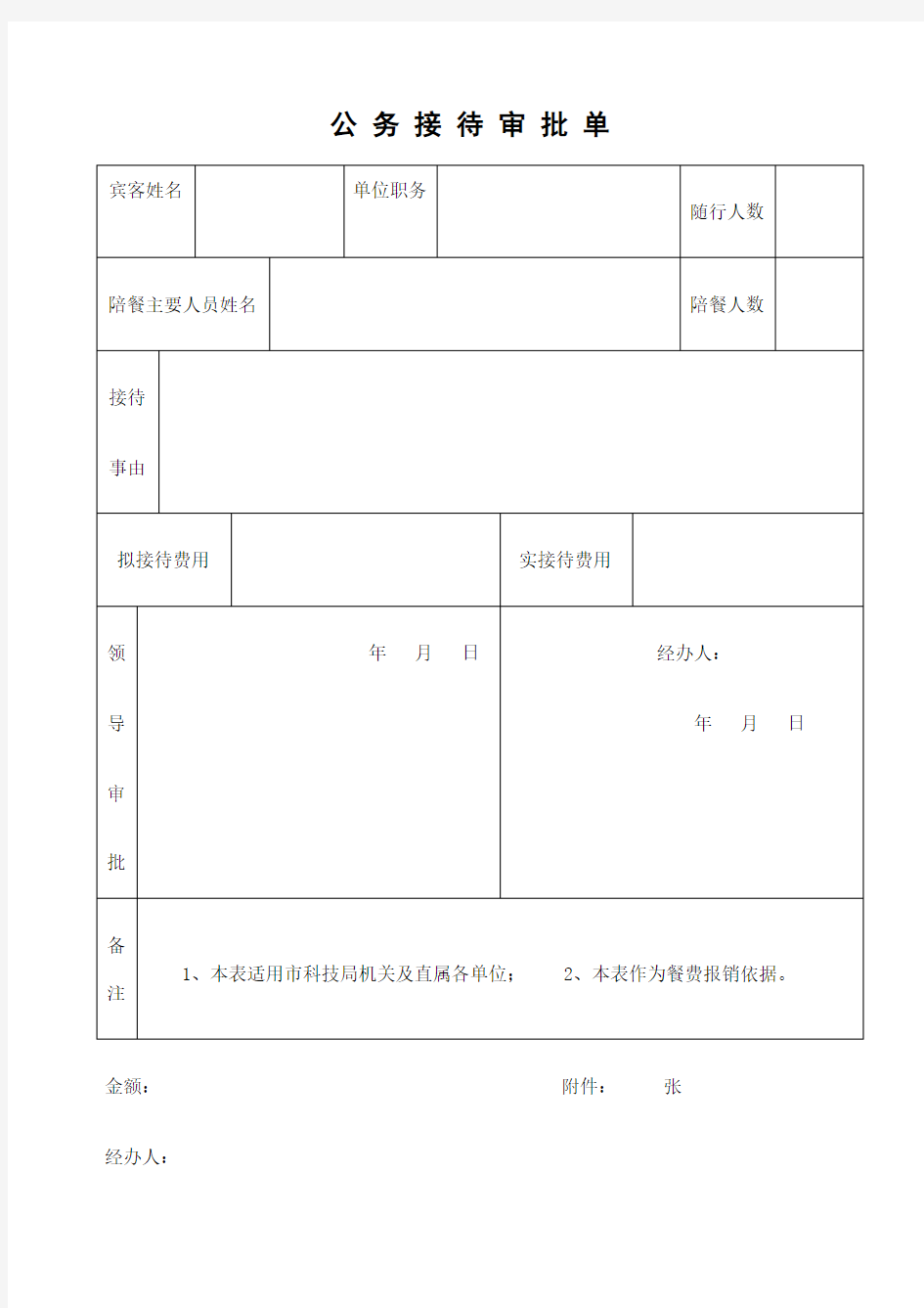 公务接待审批单