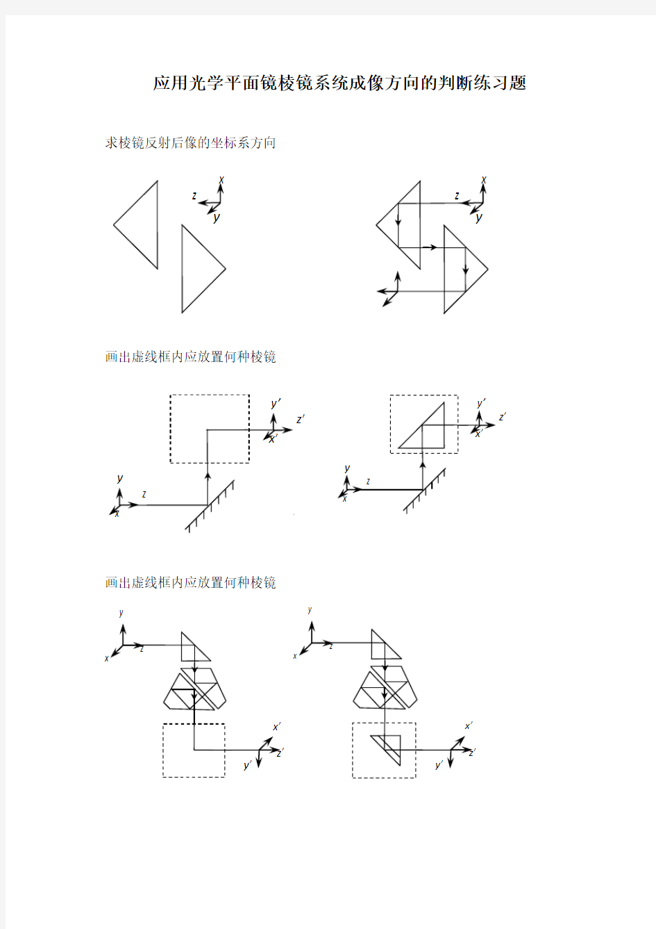 应用光学平面镜棱镜系统成像方向的判断练习题