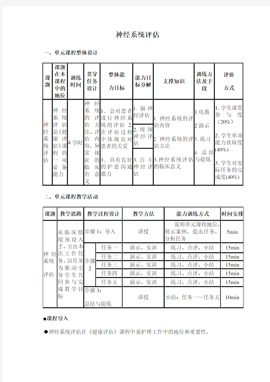 神经系统评估教案