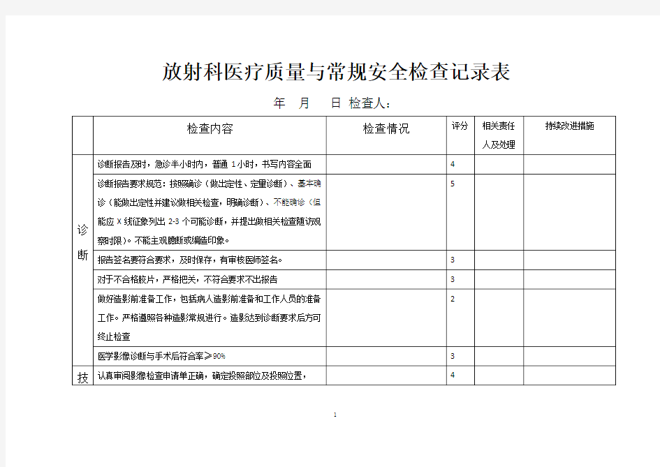 放射科医疗质量与常规安全检查记录表【推荐】