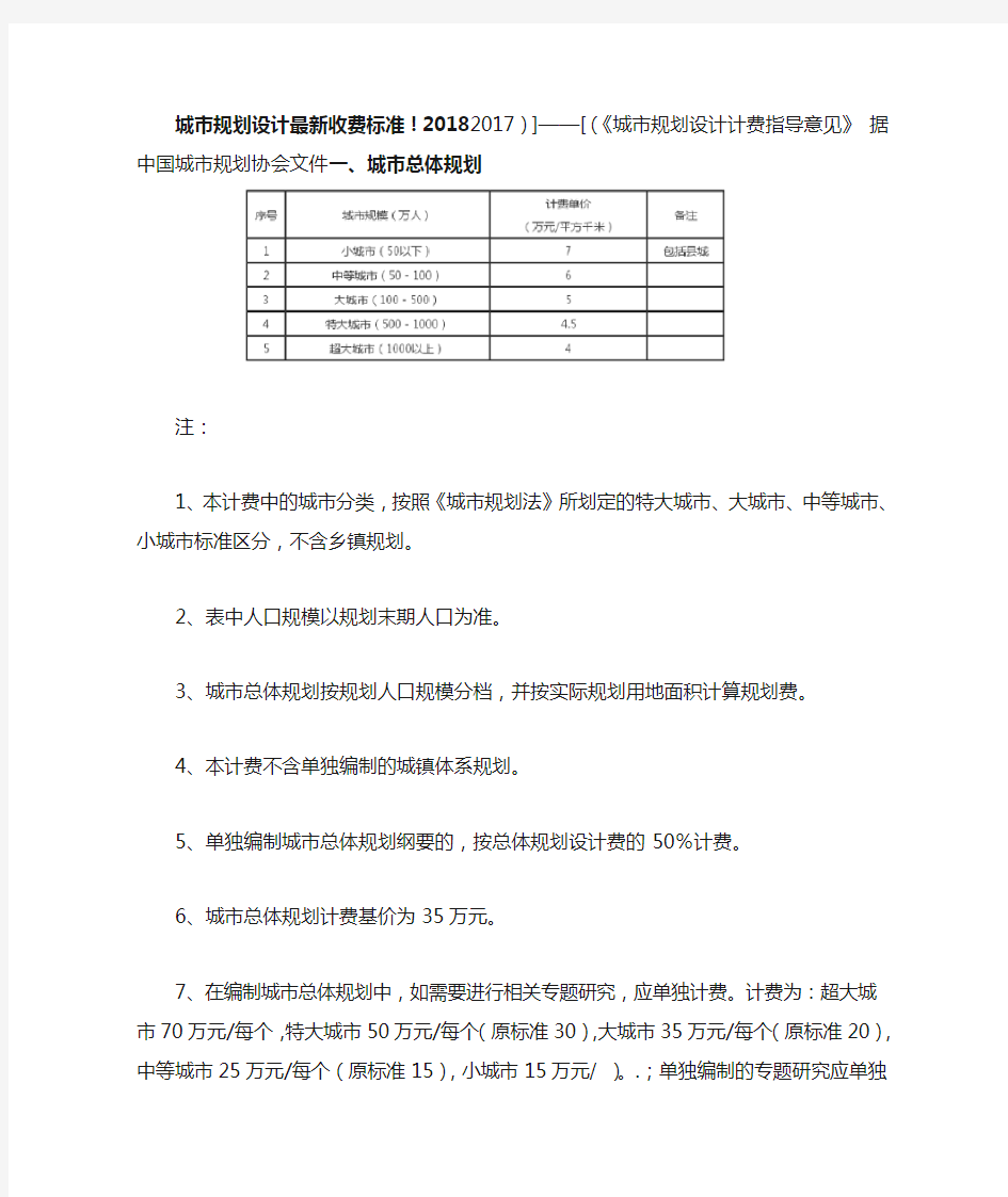 2018城市规划设计收费标准(最新收费标准)