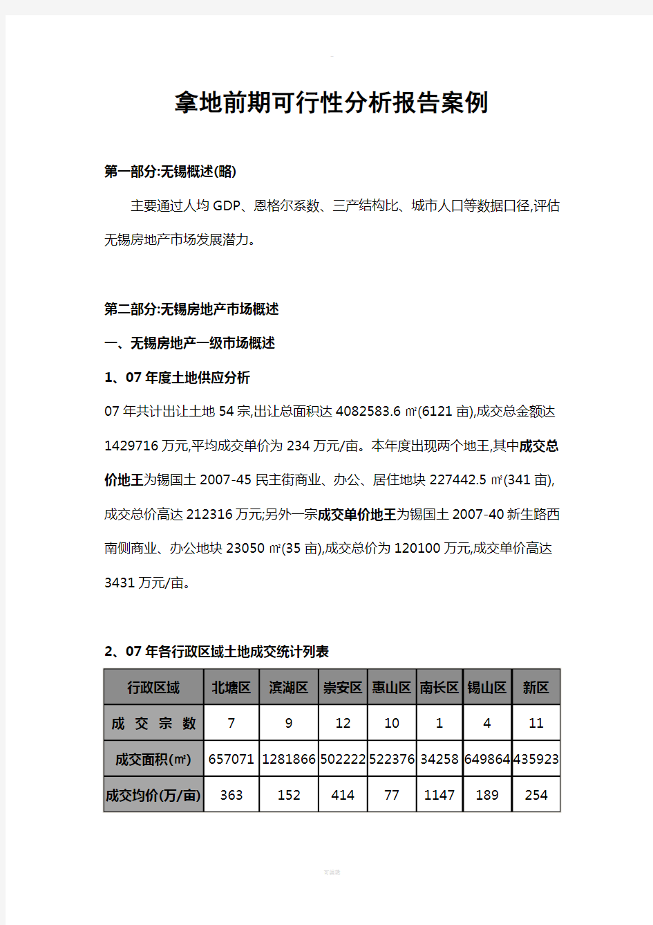 拿地前期可行性分析报告案例