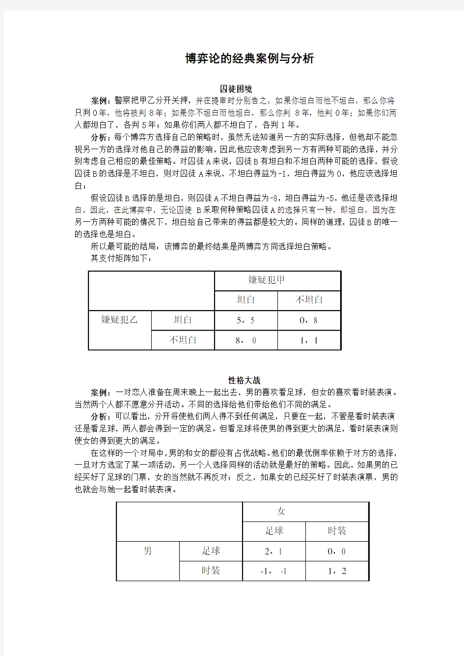 博弈论的经典案例与分析