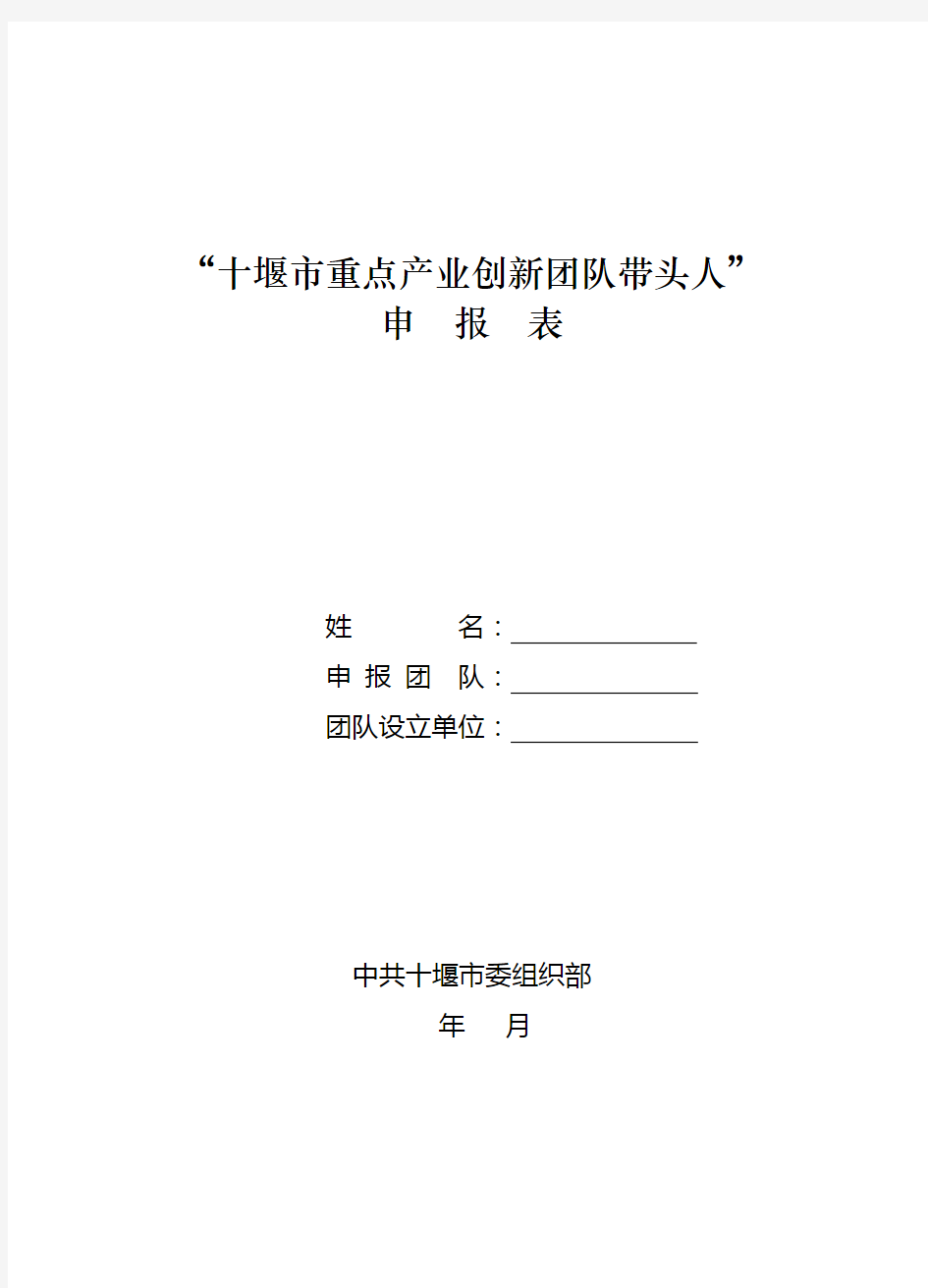 “十堰市重点产业创新团队带头人”申报表