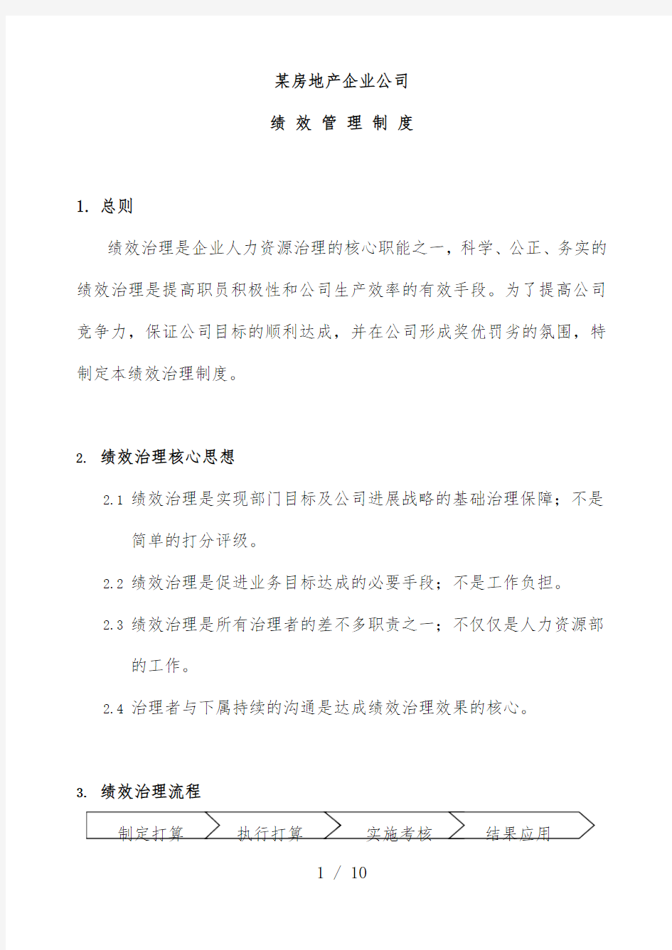 房地产企业公司绩效管理制度