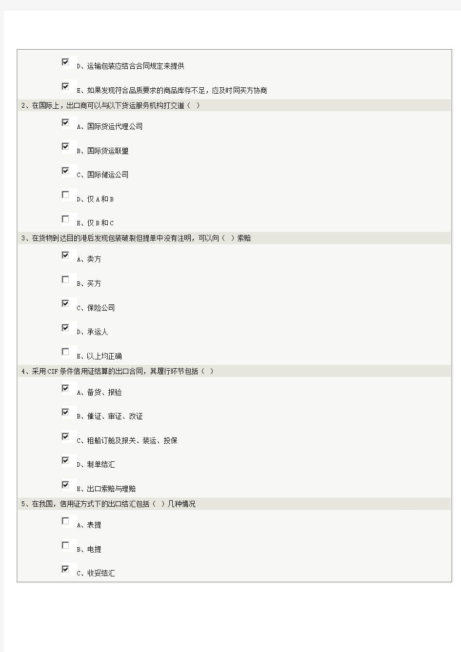 《国际贸易实务》第11章在线测试