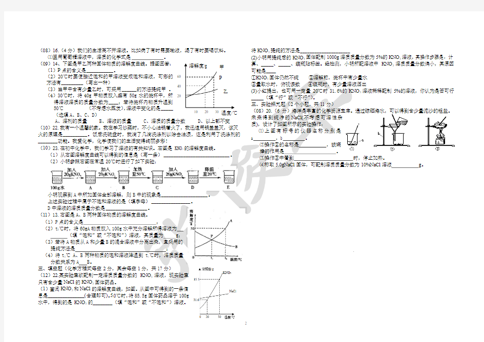 溶液 2005-2012年山西省中考化学试卷