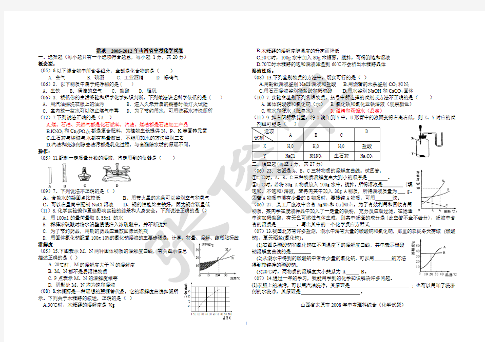 溶液 2005-2012年山西省中考化学试卷