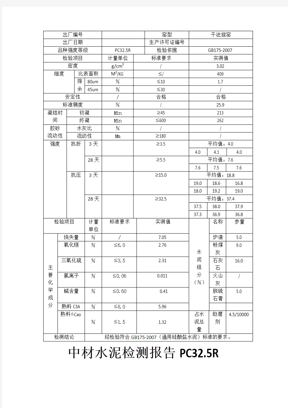 中材水泥检测报告PC32.5R