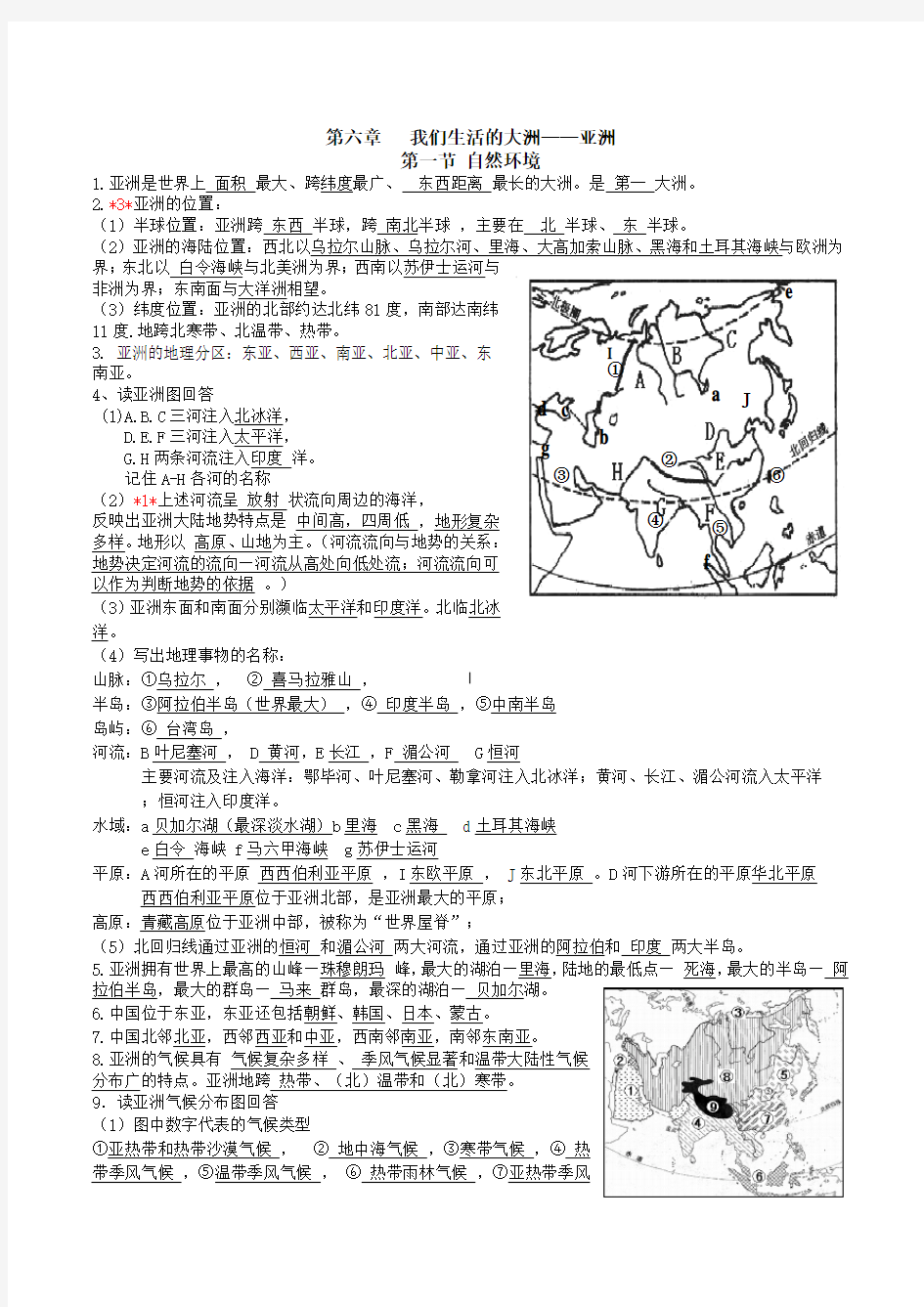 2016年人教版地理七年级下册复习资料