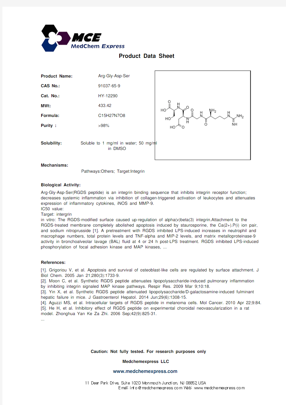 Arg-Gly-Asp-Ser_91037-65-9_DataSheet_MedChemExpress