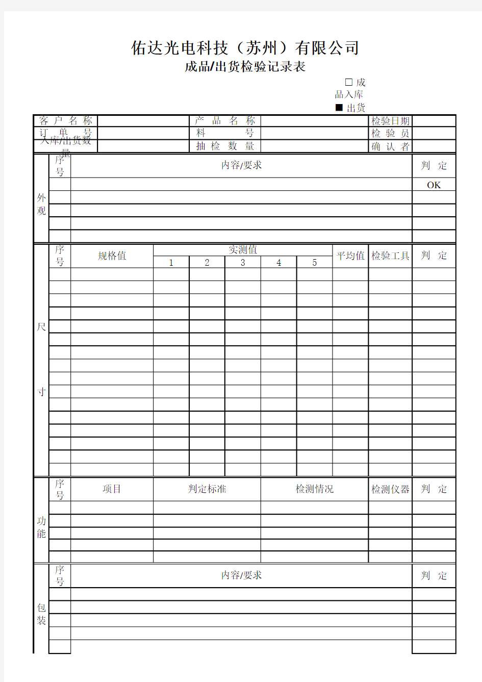 成品出货检验记录表