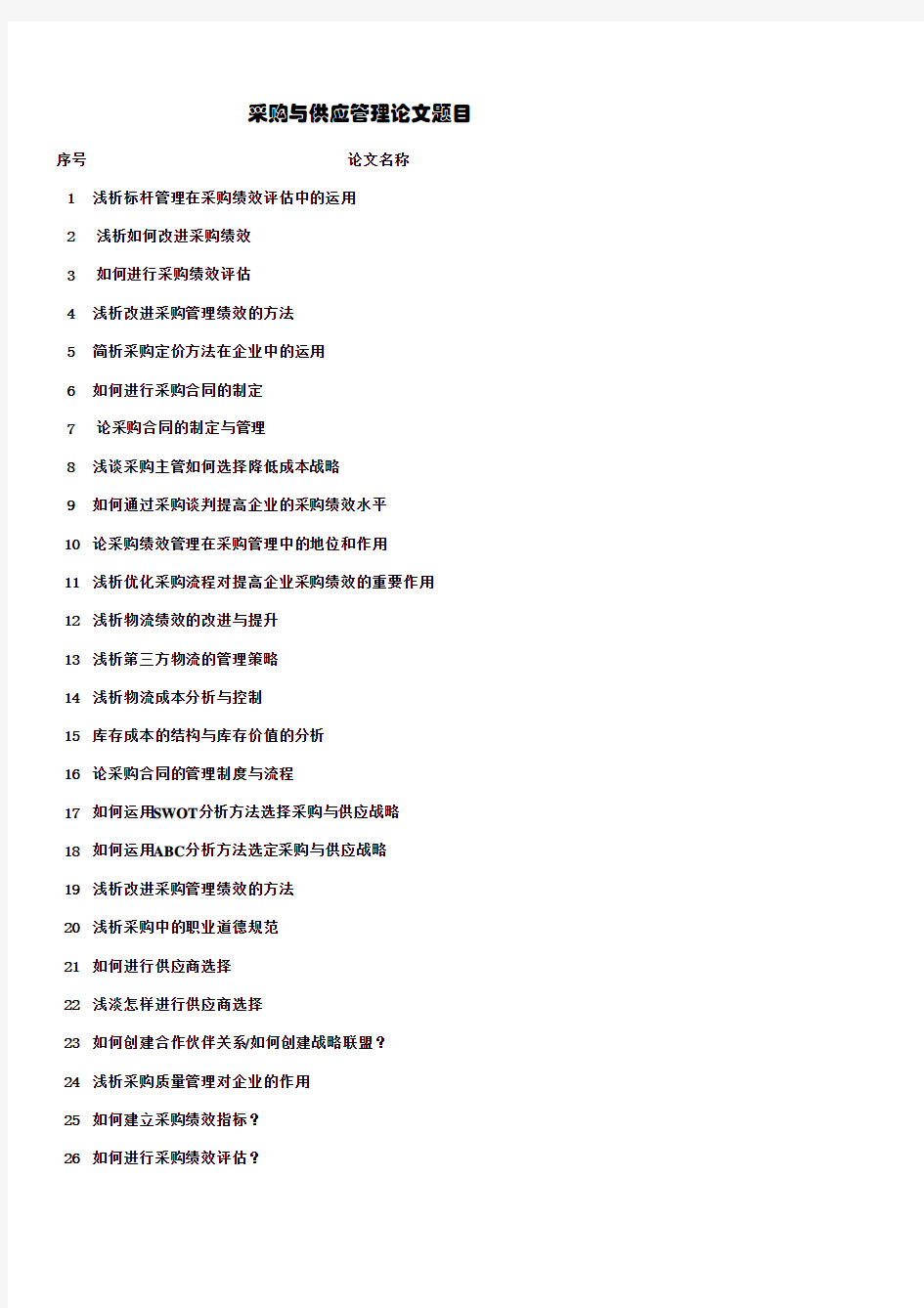 采购与供应管理论文题目