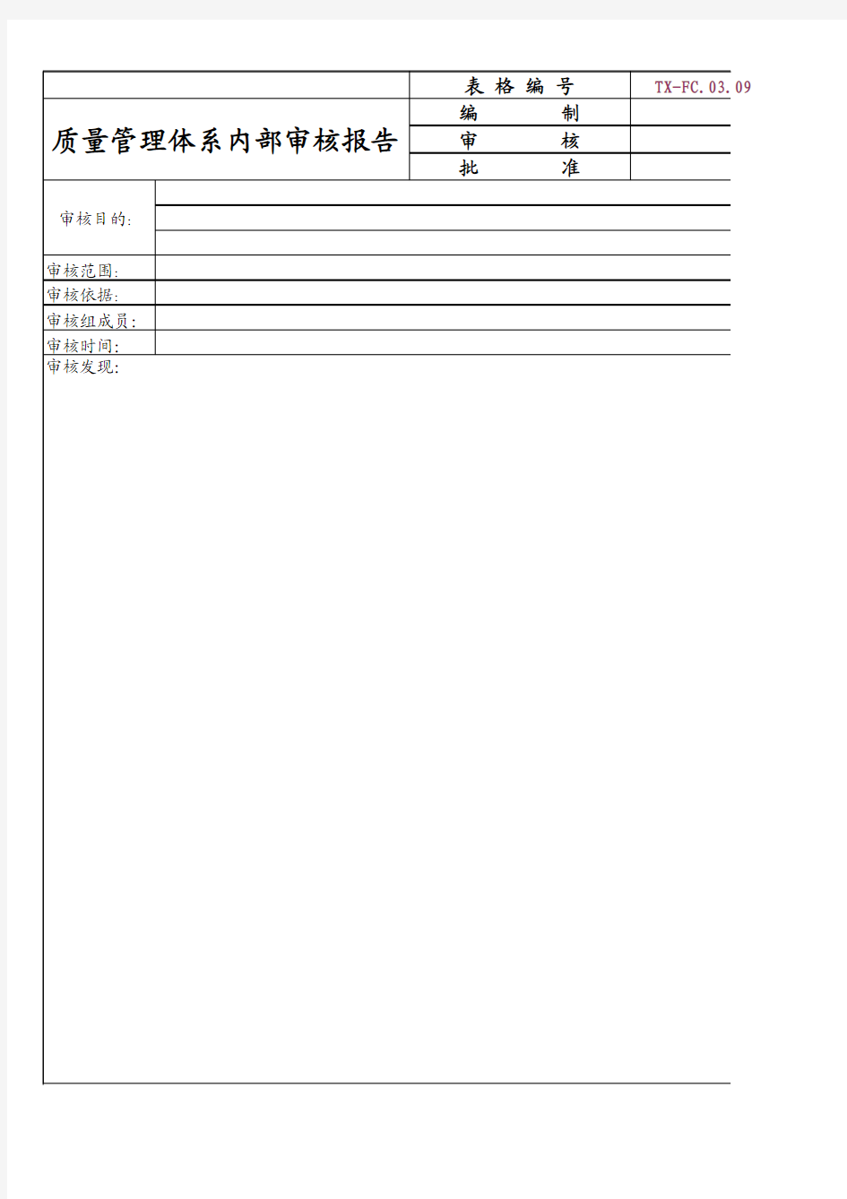 质量管理体系内部审核报告