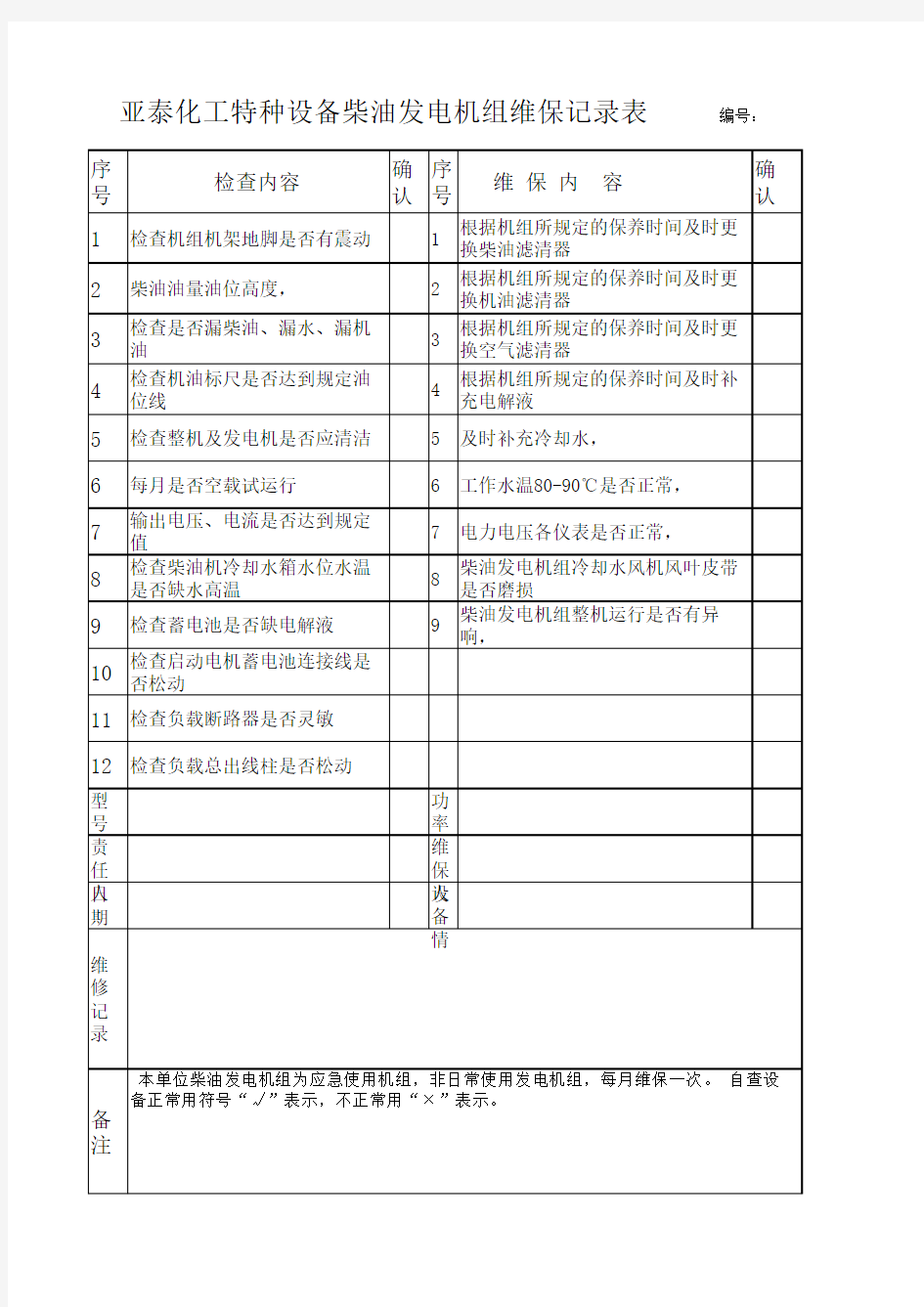 发电机维保记录