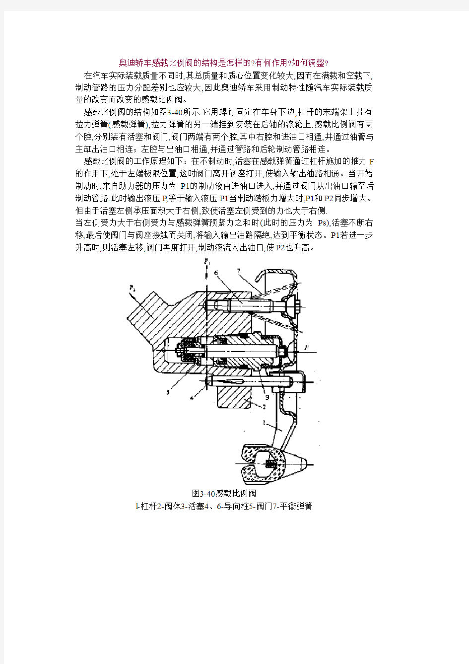 奥迪轿车感载比例阀的结构