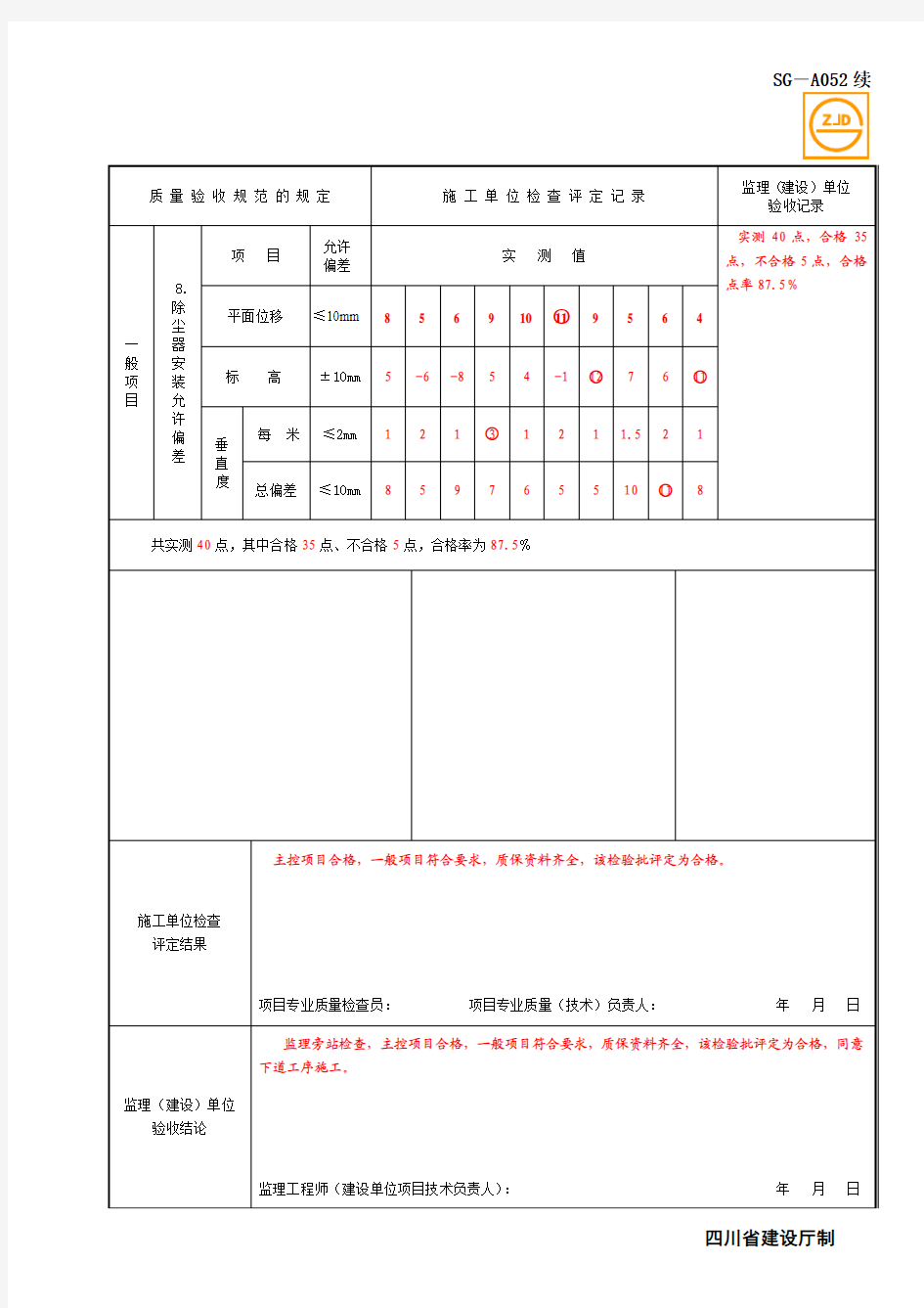 SG-A052通风与空调设备安装工程检验批质量验收记录(通风系统)