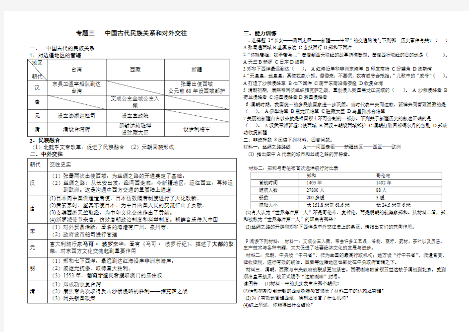 专题三 中国古代的民族关系与对外交往