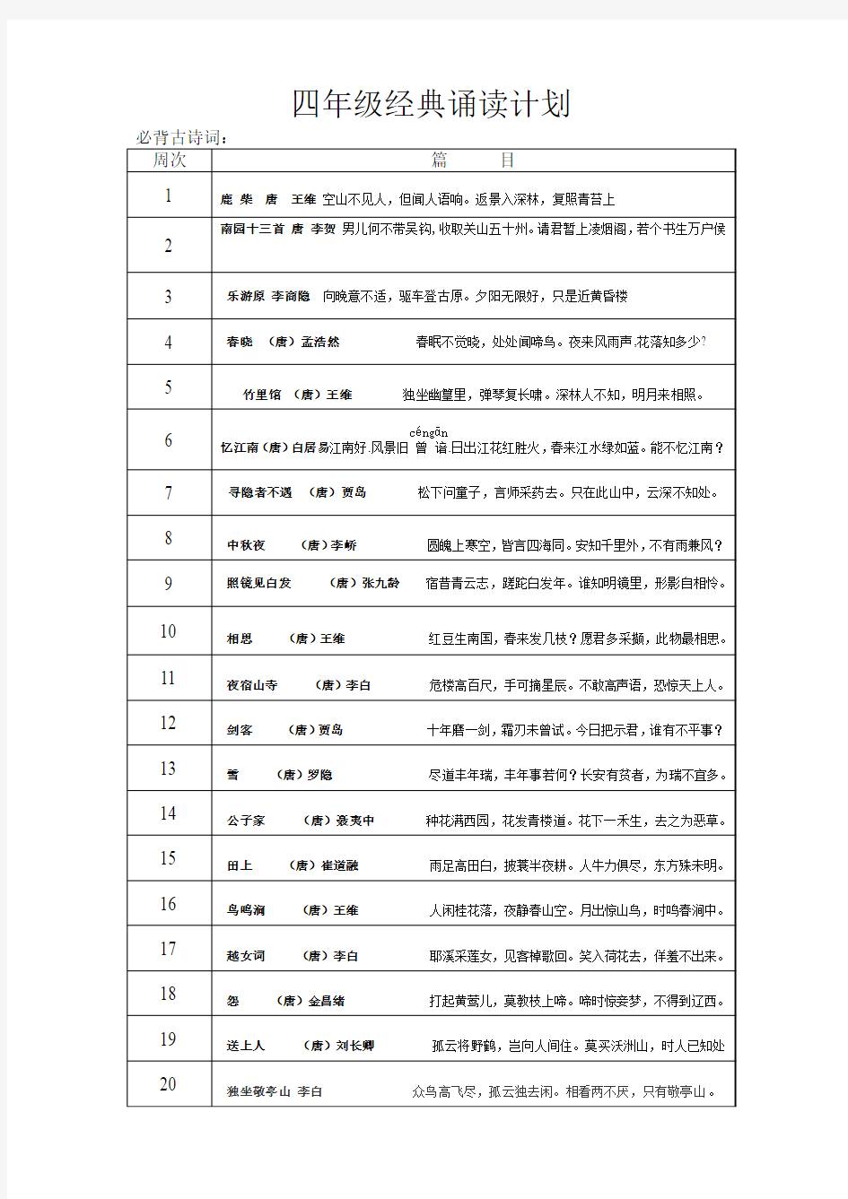 四年级经典诵读篇目下