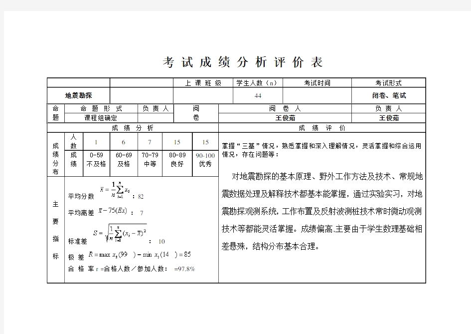 考 试 成 绩 分 析 评 价 表(23)