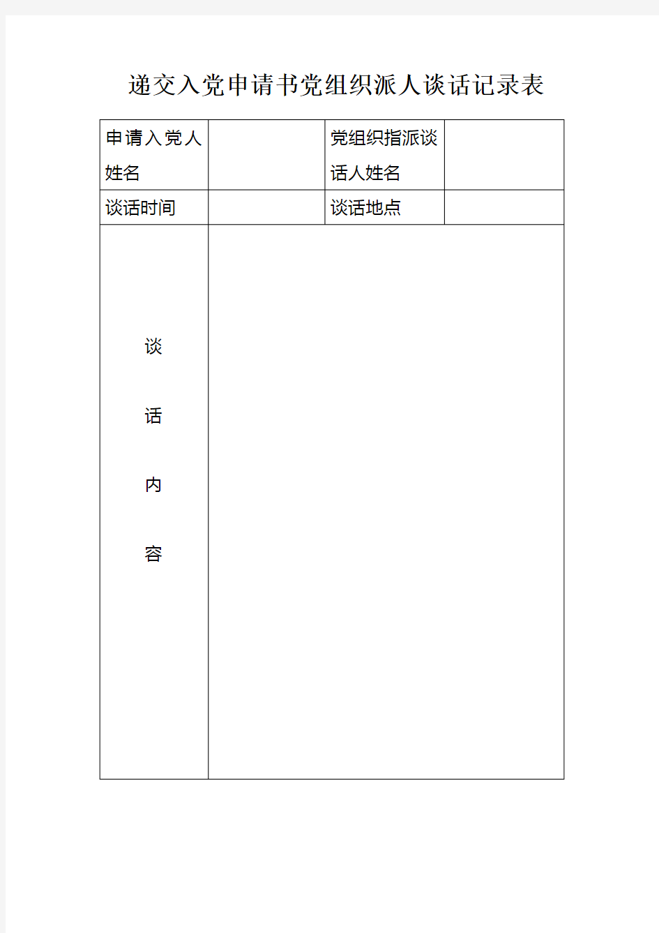 递交入党申请书党组织派人谈话记录表