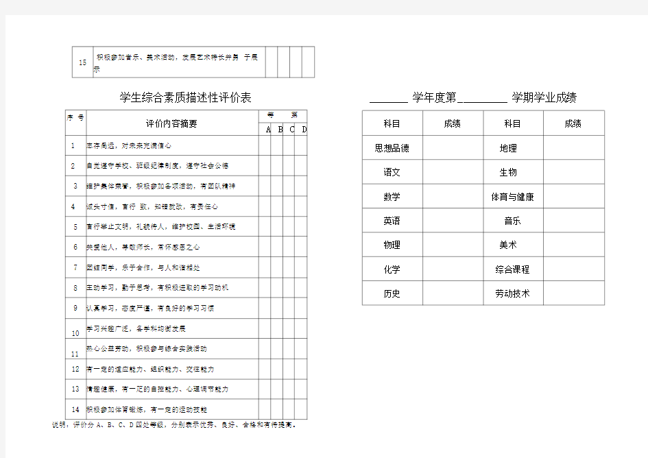 学生综合素质评价报告单