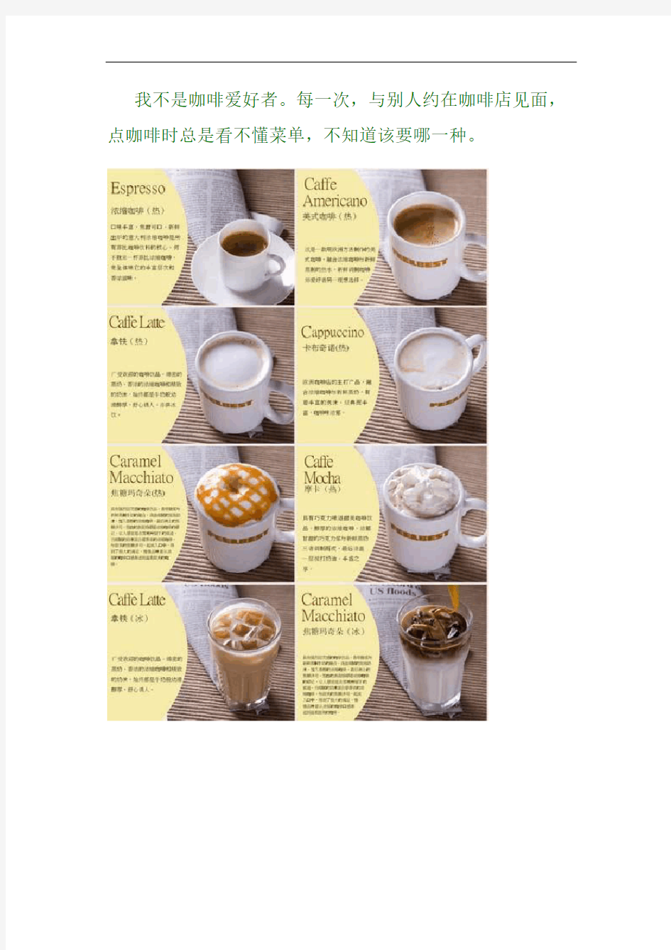 咖啡种类的图解