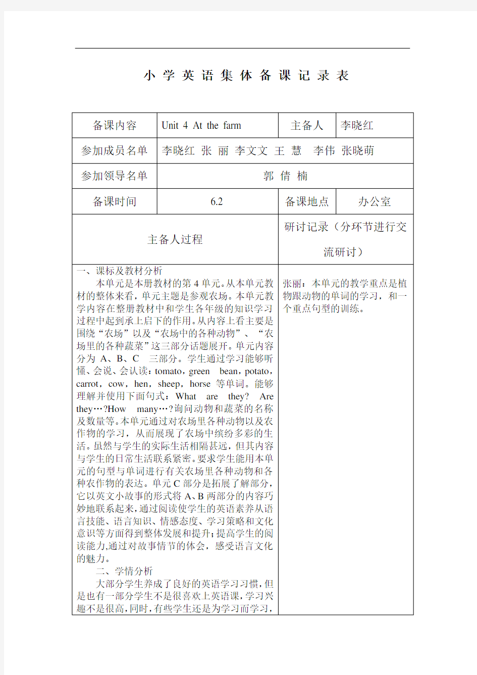 小学英语集体备课记录(1)