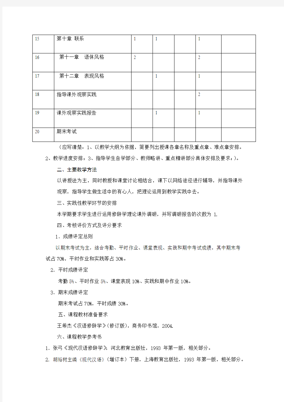 云南师范大学课程教学提纲(汉语修辞学)