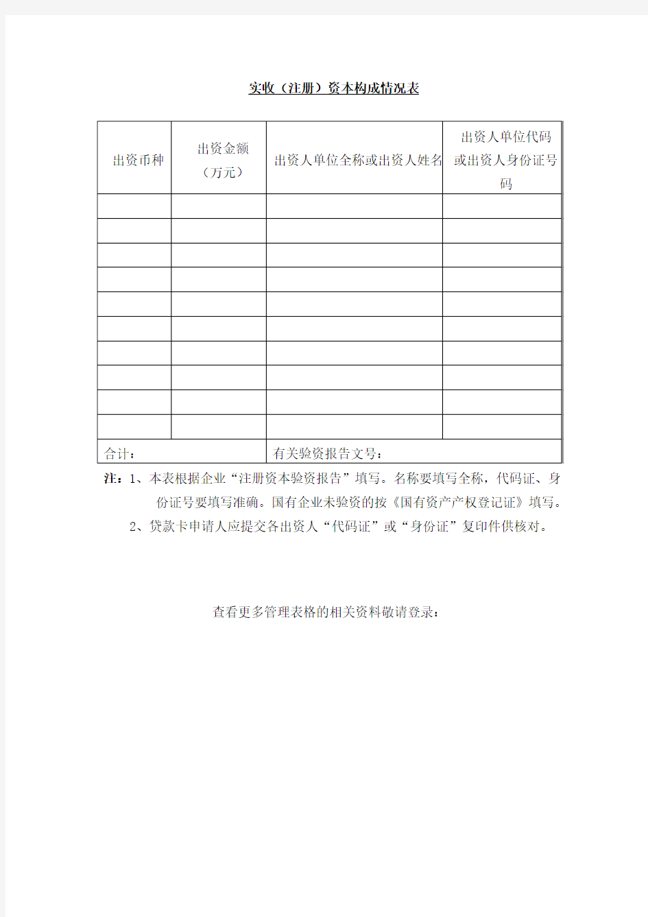 实收资本构成情况表