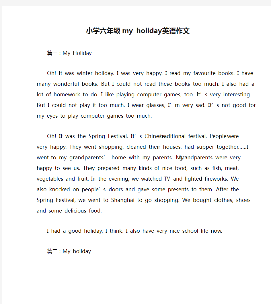 小学六年级my holiday英语作文