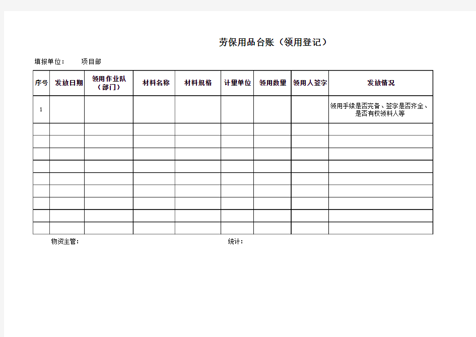 劳保用品发放台账(领用登记)