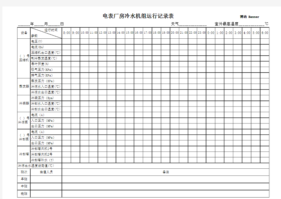 冷水机组运行记录表