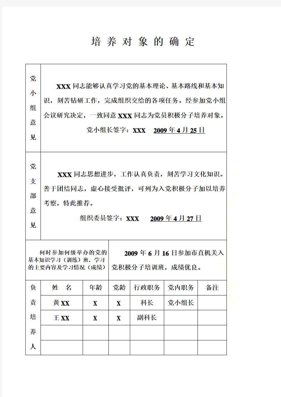 申请入党积极分子培养考察登记表(已全填-超实用)