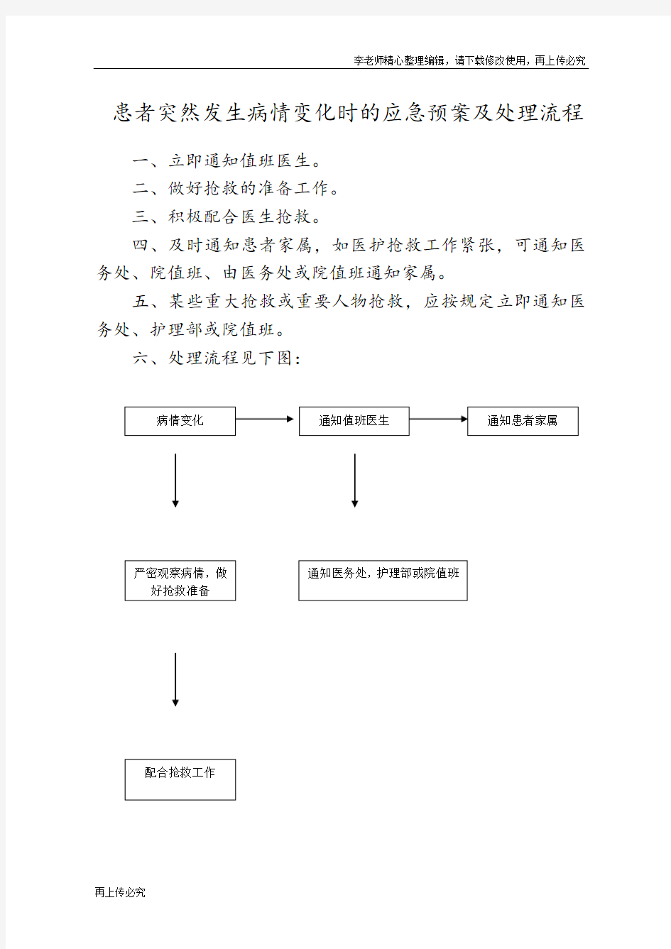 最新患者突然发生病情变化时的应急预案及处理流程