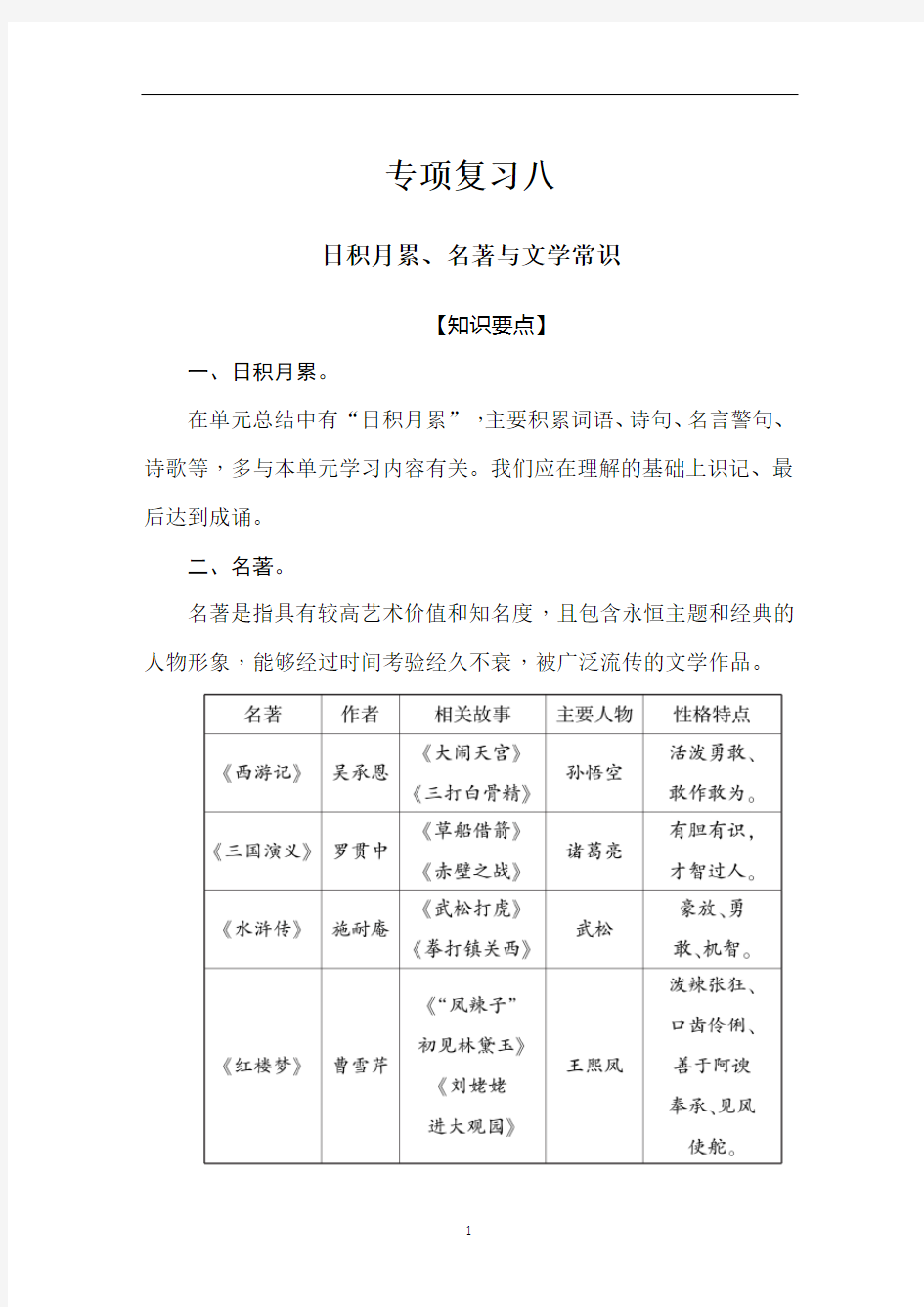 语文 专项测试卷-日积月累、名著与文学常识【小升初】.docx