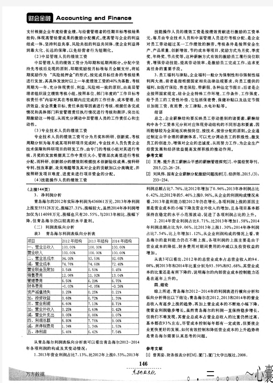 青岛海尔利润表分析