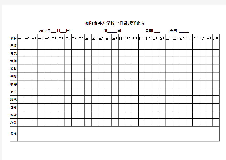 2017年上学期一日常规评比表