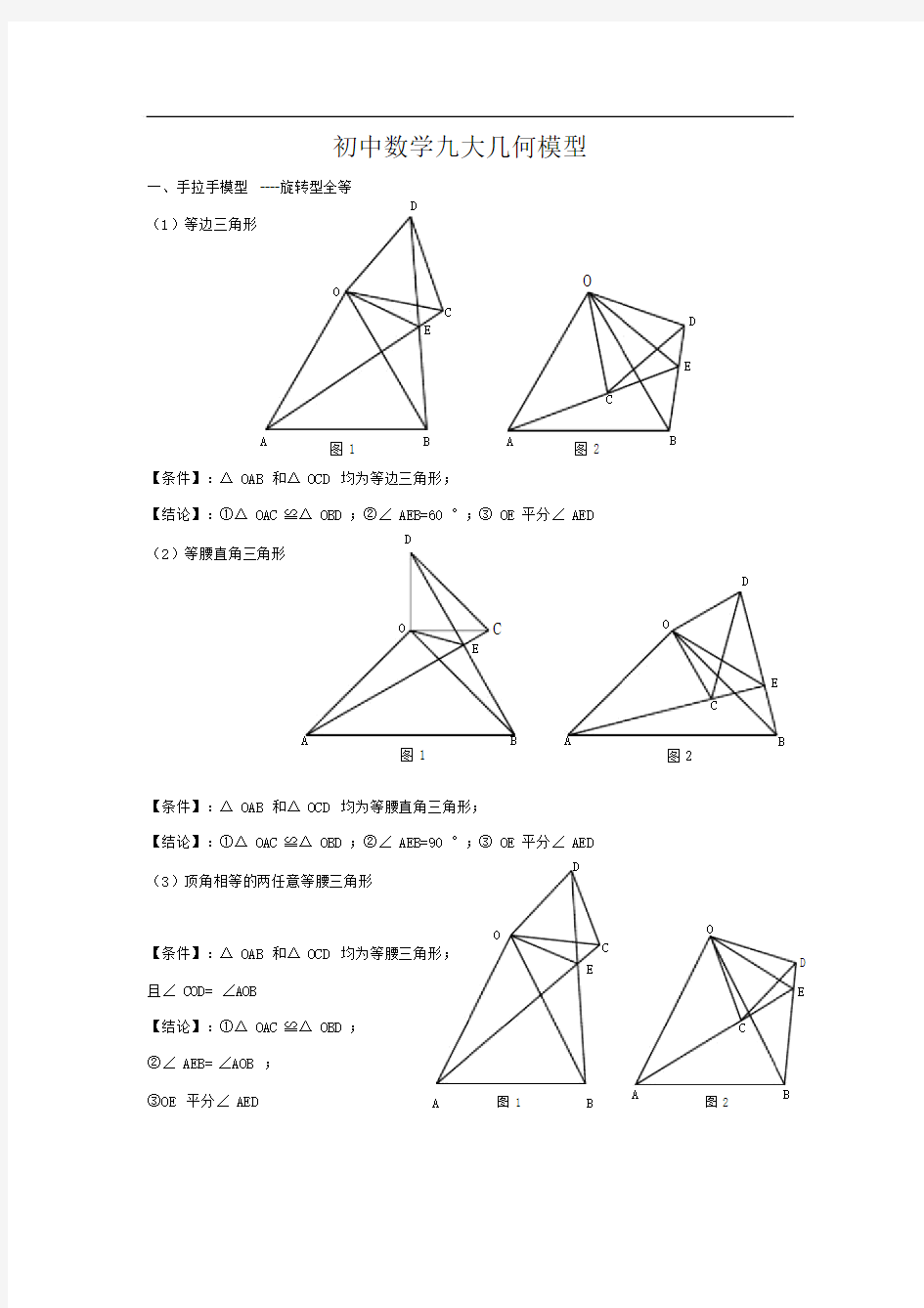 初中数学九大几何模型