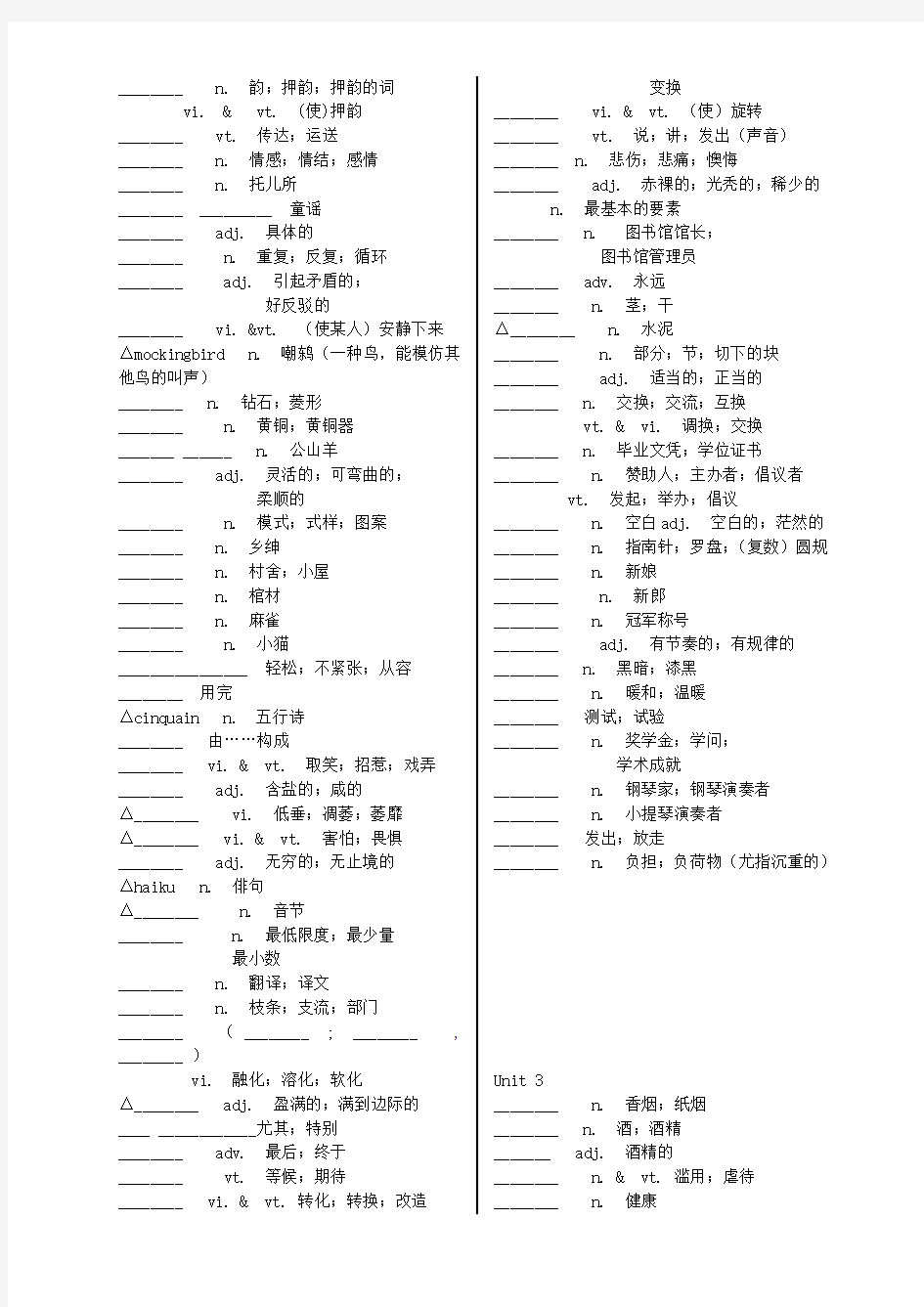 人教版高中英语单词表-选修六