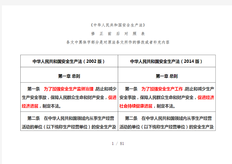 新旧安全生产法表格对比法